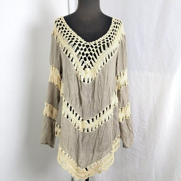 Umgee Tops - Umgee Women's Shirt Boho Embroidered Size XL Sheer cotton polyester blend long
